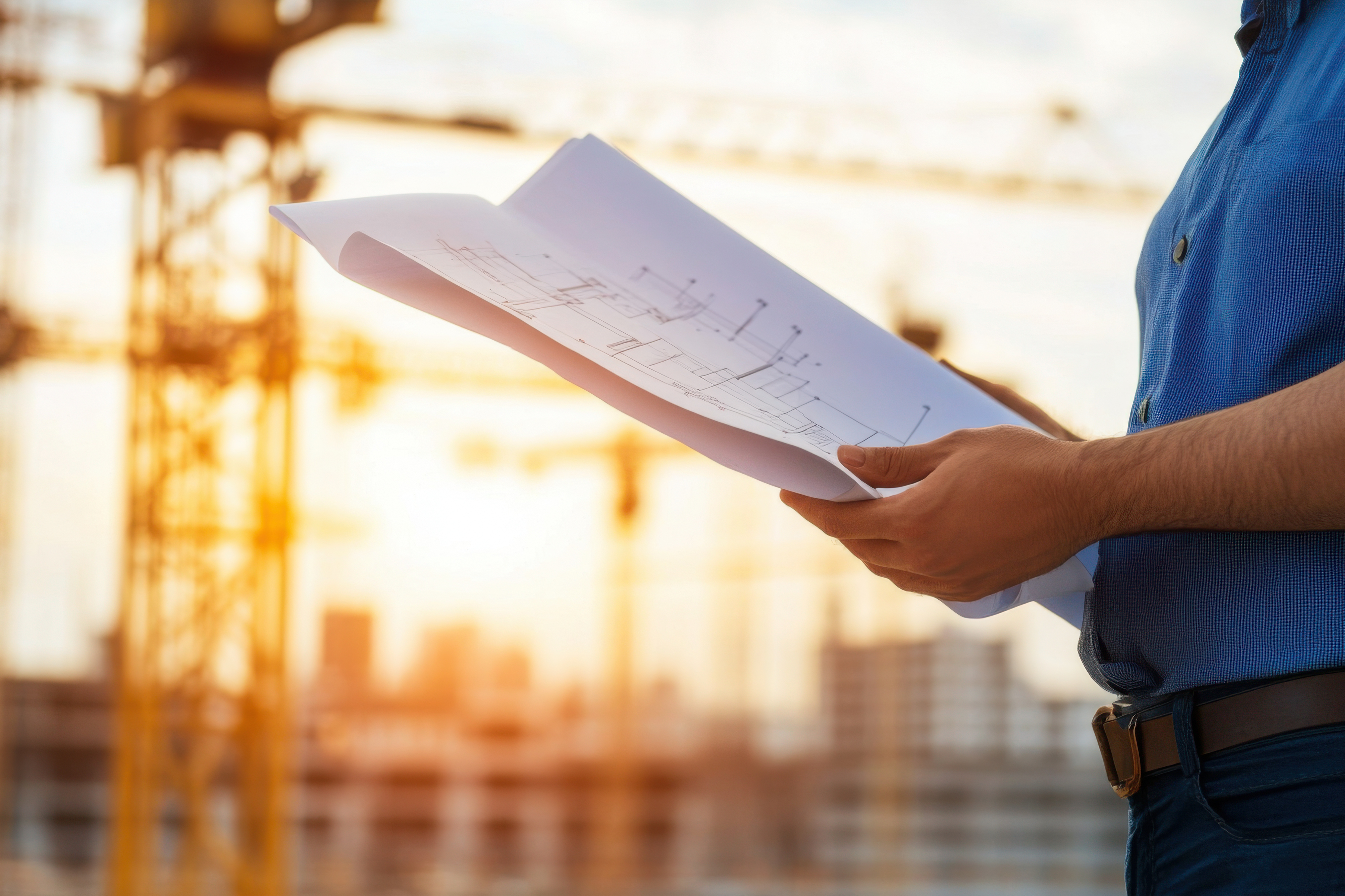 Agent avec un plan devant des travaux